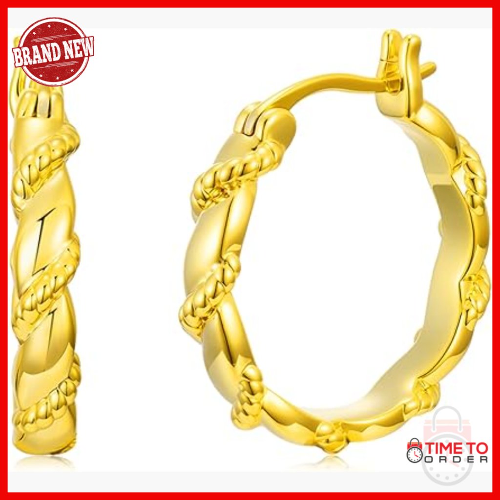 14k Gold Plated Huggie Hoop Earrings 20mm Hypoallergenic Lightweight
